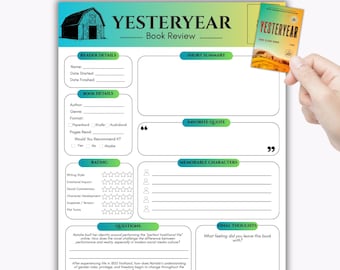 Yesteryear Book Review Printable, Reading Journal PDF for Book Clubs & Readers