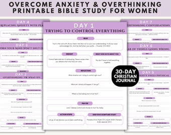 Christian Journal for Anxiety & Overthinking, Printable Bible Study Guide for Women, Reflection Questions PDF