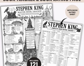 Stephen King Book Club Review Tracker Printable, Reading Journal Checklist (PDF Download)