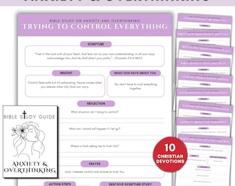 Women Bible Study Guide for Anxiety & Overthinking, Christian Devotions Journal Bundle, Faith-based Printable Workbook