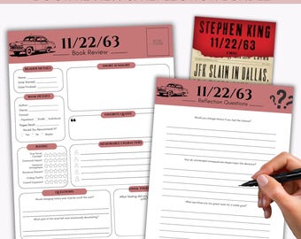 11/22/63 Book Review Printable, Stephen King Reading Journal & Reflection Questions PDF Bundle