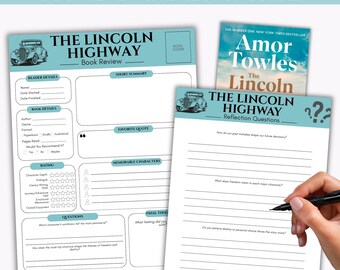 The Lincoln Highway Book Review Printable, Literary Fiction Reading Journal & Reflection Questions PDF