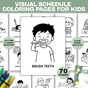Visual Schedule Kids Coloring Pages, Autism ADHD Routine Chart, Calm Down Activity (Printable)