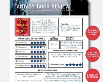 Fantasy Book Review Template, Reading Journal, Book Tracker (PDF Download)