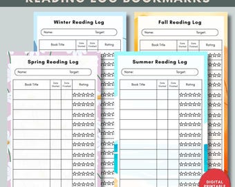 Printable Reading Log Bookmarks, Seasonal Book Marks PDF & PNG, Book Tracker (Digital Download)