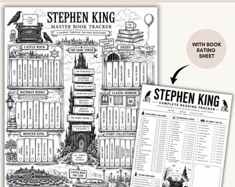 Stephen King Book Club Review Tracker Printable, Reading Journal Checklist (PDF Download)