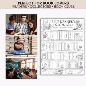 Cozy romance reading tracker printable designed for BookTok readers, book clubs, collectors, and Elle Kennedy fans with minimalist bookshelf aesthetic.