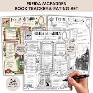 Registro de lectura del club de lectura de Freida McFadden para imprimir, lista de verificación y calificación del registro de lectura (descarga en PDF)