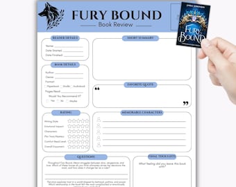 Fury Bound Book Club Review Printable, Fantasy Reading Journal (PDF Download)
