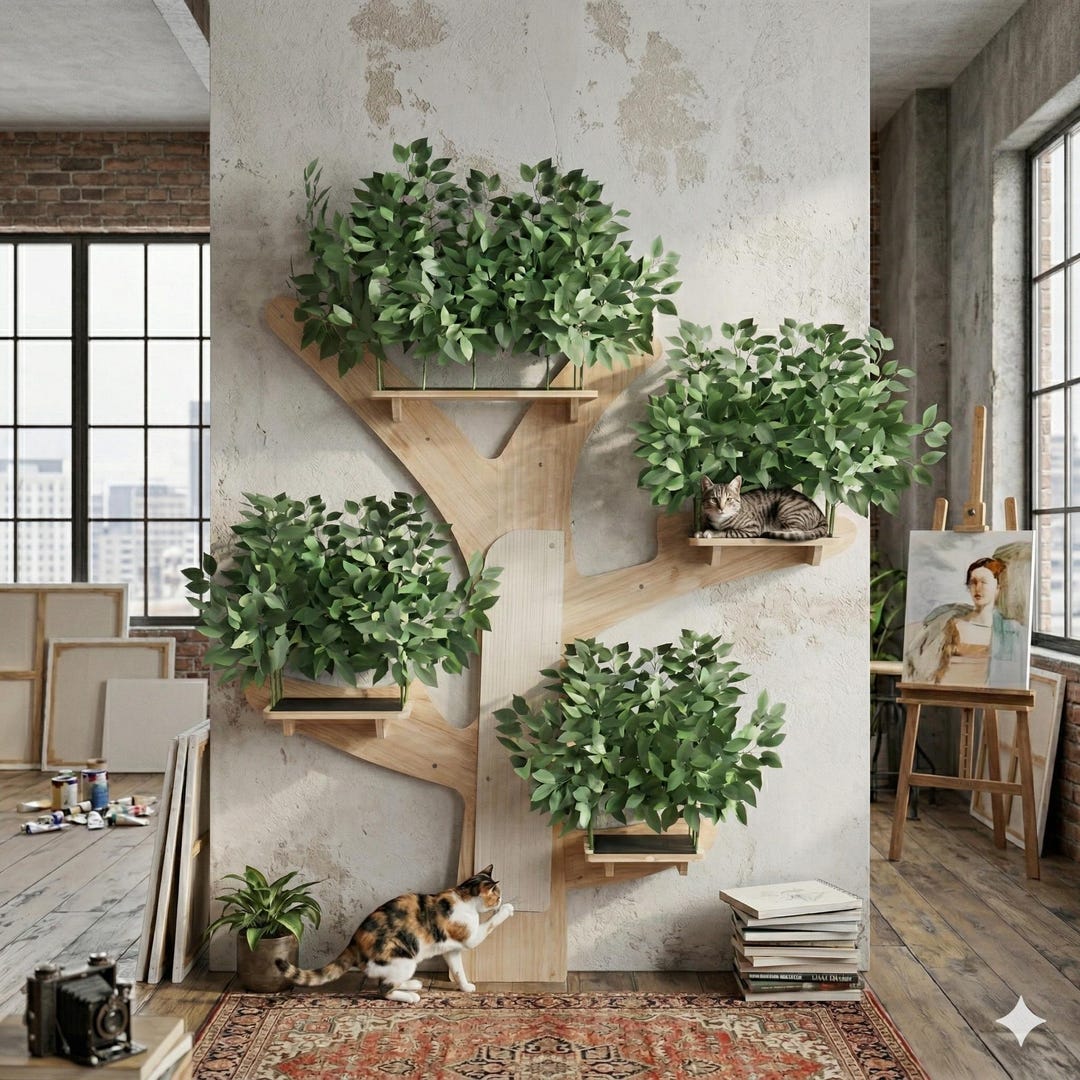 Designer Wall-mounted Cat Tree in Solid Pine With Platforms, Modern ...
