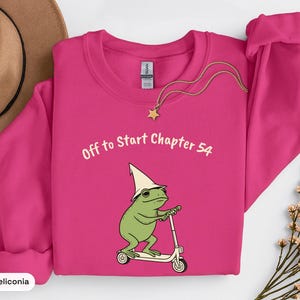 Off to Start Chapter 54 Sweatshirt, Frog Birthday Sweatshirt, Frog on Scooter Crewneck, 54th Birthday Sweatshirt, Cottagecore Frog Crewneck
