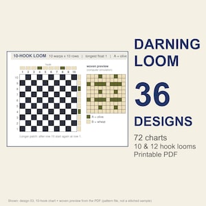 Darning Loom Patterns Vol 2, 36 Weaving Charts for 10 and 12 Hooks PDF, Visible Mending
