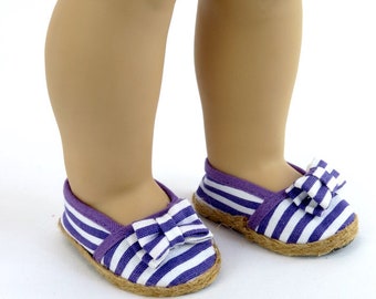 Doll dress shoes with bow Purple and white stripe doll shoes fits 18" dolls
