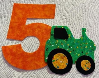 DIY iron on number applique pick any number plus tractor - birthday, anytime iron on applique, birthday applique, birthday party