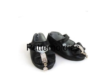 Metallic black dress doll shoes that fits 18" dolls American Girl doll