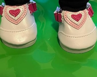 18" white and pink hearts velcro closure doll dress shoes that fits 18" dolls American Girl dolls