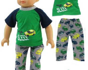 Racing 3 piece 18" boy doll pajama set fits 18" dolls American Girl dolls American boy dolls