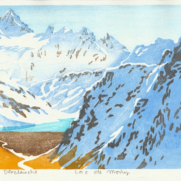 Lac de Moiry - hand pulled moku hanga woodblock print