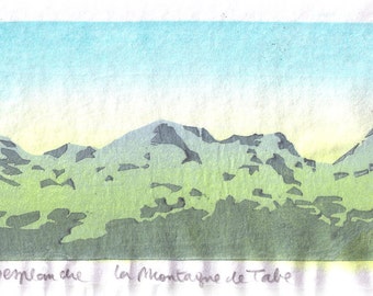 la Montagne de Tabe - hand pulled moku hanga color woodblock print