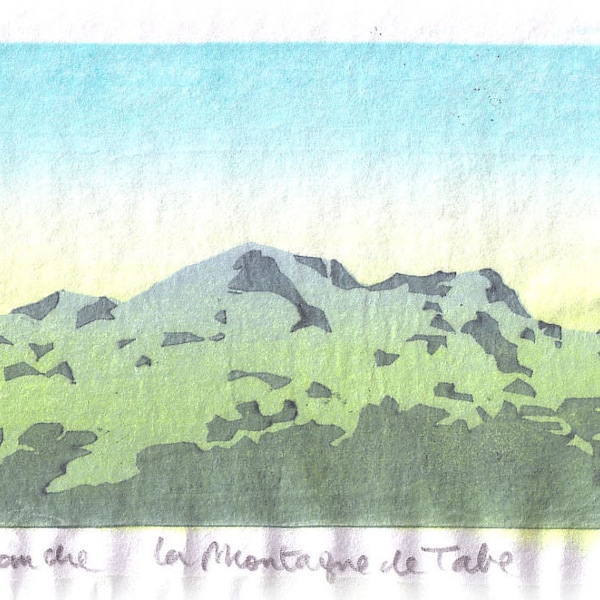 la Montagne de Tabe - hand pulled moku hanga color woodblock print