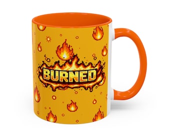 Taza Retro Gamer con Efecto Quemado / Taza de Café con Efecto Pixel Fire / Taza para Juegos de Rol / Idea de Regalo para Jugadores