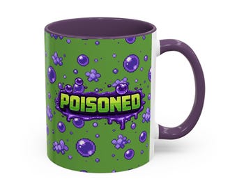 Taza de estado envenenado para gamers retro / Taza de café Pixel RPG / Taza con efecto de estado para gamers / Regalo morado para gamers