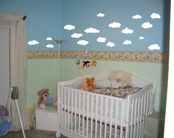 18 White Cloud Wall Decals for Nursery decor- wall decal-home decor-girls bedroom-cloud decals