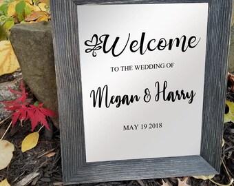 Wedding Welcome Sign /Personalized Couples Names and Dates/Mirror Decal Vinyl Decal Custom