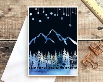 Mountain Range Card, Thank You Card Set, Birthday Card, Christmas Card, Nature Card, Mountain Card, Stars, Blank Card, All Occasions Card