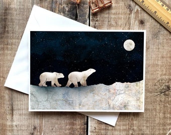 Osos en la nieve, Bear Print, Bear Card, Navidad, Kids Card, Gracias, Tarjeta De Cumpleaños, Tarjeta De Nota, Tarjeta De Cumpleaños, Bear Lover, Tarjeta en blanco