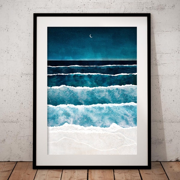 Ocean Print, Beach Poster, Night Ocean, Ocean Waves Aerial, Ocean Wall Art, Nautical Print, Sea Poster, Water Print, Ocean Art, Aerial Beach