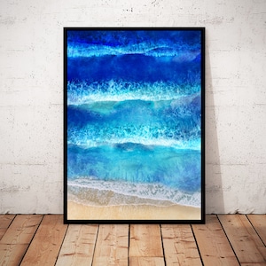 Impresión de arte oceánico, cartel de playa, antena de olas oceánicas, arte de la pared del océano, decoración de la pared náutica, cartel del mar, impresión de agua, arte del océano, playa aérea
