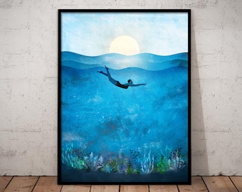 Wild Swimming Print, Sea Swimming Print, Ocean Print, Ocean Wall Art, Nautical Print, Sea Poster, Swimming Print, Ocean Art, Open Water Swim