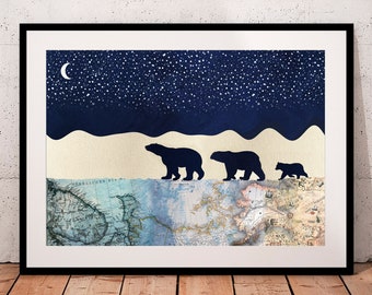 Bear Print, Family of 3 Print, Mum Dad Baby, Polar Bear Print, Bear Family Poster, New Baby Gift, Bear Nursery Print, Nursery Print, Nursery