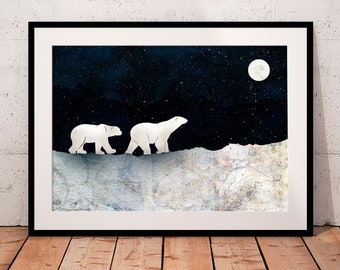 Osos En La Nieve, Impresión De Oso, Impresión Ártica, Impresión De Oso Polar, Póster, Decoración De Guardería, Impresión De Pared De Oso, Dormitorio De Niños, Impresión De Aniversario