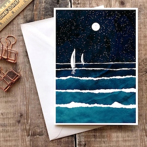 Zeilkaart, oceaankaart, golvenwenskaart, surfwenskaart, lege oceaankaart, oceaanwenskaart, strandverjaardag, bootkaart
