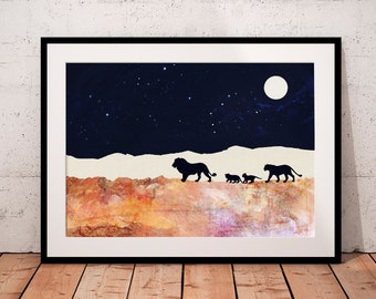 Lion Print, Lion Family Print, Lion Art, Animal Print, Nursery Decor, Kids Wall Print, Lion King, Playroom Decor, Nursery Lion Print, Home