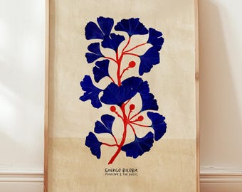 Estampado floral, Ginkgo, Estampado de Ginkgo, Floral minimalista, Estampado de flores, Arte mural de Ginkgo, Estampado de jardín, Jardinero, Regalos para amantes de las plantas