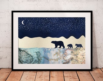 Bear Print, Family of 3, Polar Bear Print, Mum and 2 Kids, Bear Family Poster, Baby Gift, Bear Nursery Print, Bear Wall Art, Nursery Print