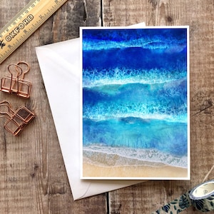 Cartão do oceano, cartão de cumprimentos de ondas, cartão de cumprimentos de surf, cartão de oceano em branco, cartão de cumprimentos do oceano, cartão de viagem, aniversário na praia, cartão de aventura