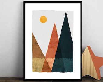 Geometric Mountain Print, Abstract Wall Art, Minimalist Mountain Print, Nursery Print, Scandi Poster, Mountain Landscape, Triangle Poster