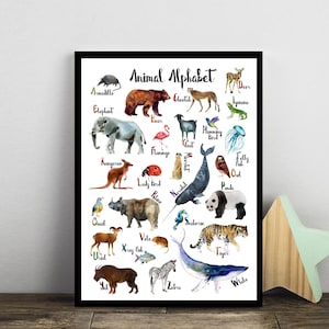 Alfabeto animal, alfabeto de la guardería, impresión de la guardería, cartel de la guardería, alfabeto, animales del zoológico, alfabeto de los niños, hogar, impresión de los niños, A5, A4, A3