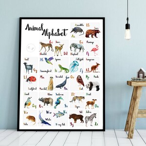 Alfabeto animal, cartel del alfabeto, impresión de la guardería, impresión del alfabeto, alfabeto, animales del zoológico, alfabeto de los niños, alfabeto de los niños, hogar, A5, A4, A3