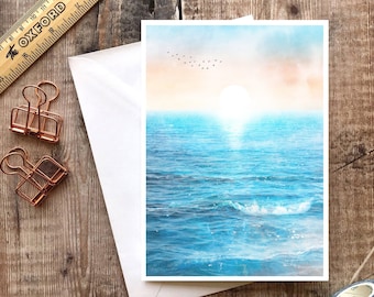 Strand Karte, Meer Schwimmen Karte, Strand Sonnenaufgang Karte, Surfen Karte, Ozean Karte, Sonnenuntergang Karte, leere Ozean Karte, Ozean Grußkarte, Open Water