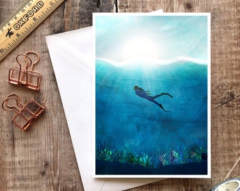 Wild Swimming Card, Freediving Card, Ocean Swimming Card, Ocean Card, Blank Ocean Card, Ocean Greetings Card, Free Diving Card, Open Water