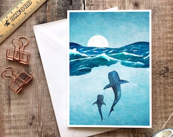 Whale Card, Ocean Card, Whale Greetings Card, Blank Ocean Card, Ocean Greetings Card, Travel Card, Beach Birthday, Adventure Card, New Baby