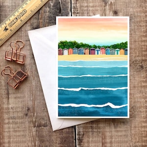 Tarjeta de cabaña de playa, tarjeta oceánica, tarjeta de saludos de surf, tarjeta de océano en blanco, tarjeta de saludos del océano, impresión de cabaña de playa, cumpleaños de playa, tarjeta de aventura