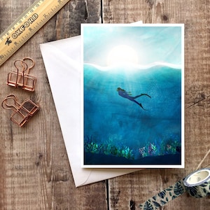 Wildzwemmen kaart, Freediving Card, Ocean Swimming Card, Ocean Card, Blank Ocean Card, Ocean Greetings Card, gratis duikkaart, Open Water