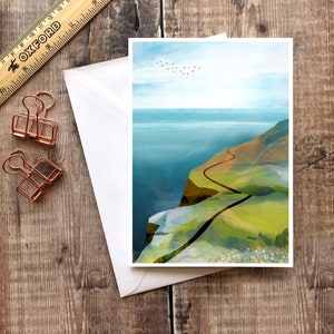 Oceaankaart, Cliff View-wenskaart, Cornwall-kaart, lege oceaankaart, oceaanwenskaart, reiskaart, strandverjaardag, avonturenkaart