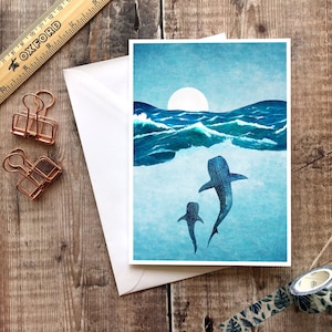 Carte baleine, carte océan, carte de vœux baleine, carte océan vierge, carte de vœux océan, carte de voyage, anniversaire plage, carte aventure, nouveau bébé